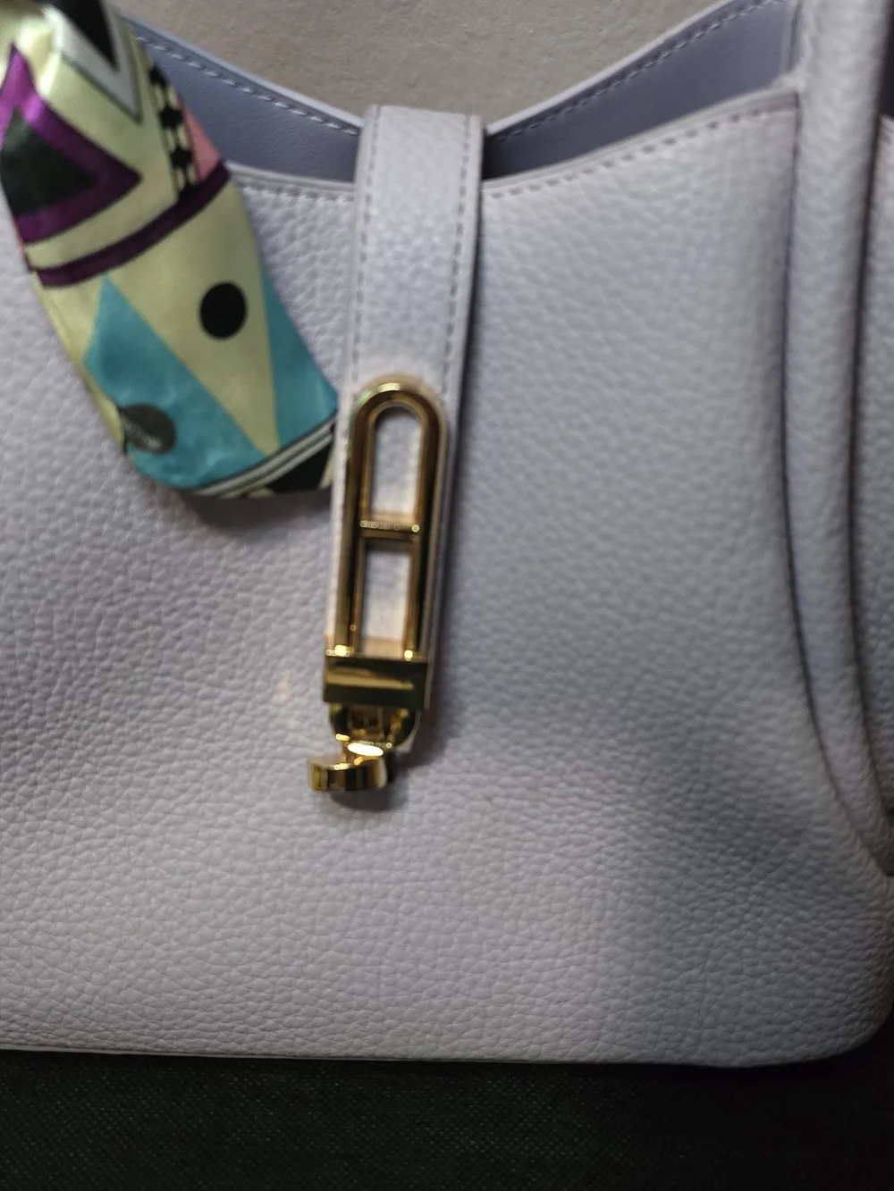 Lilac Leather Tote Bag with Decorative Scarf